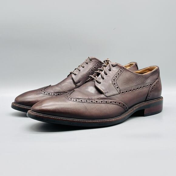 Cole Haan Shoes Mens 9.5 Brown Leather Grand OS Wingtip Oxford Dress Brogue - Picture 3 of 10